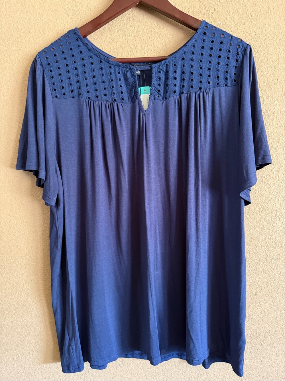 Papermoon Navy Eyelet Yoke Short Sleeve Top Size 3XL NWT - Picture 2 of 11